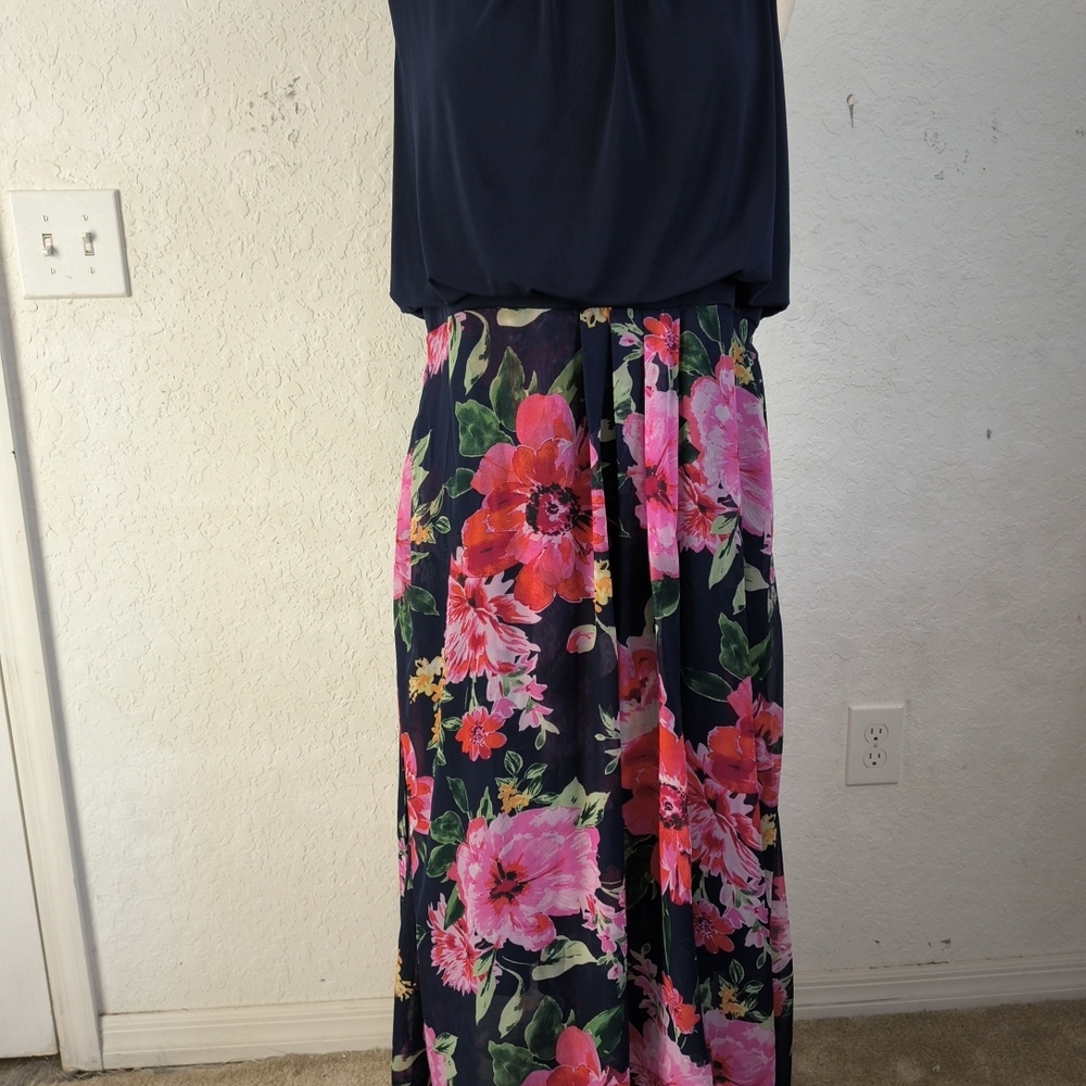 Shelby & Palmer Navy and Pink Floral Maxi Dress